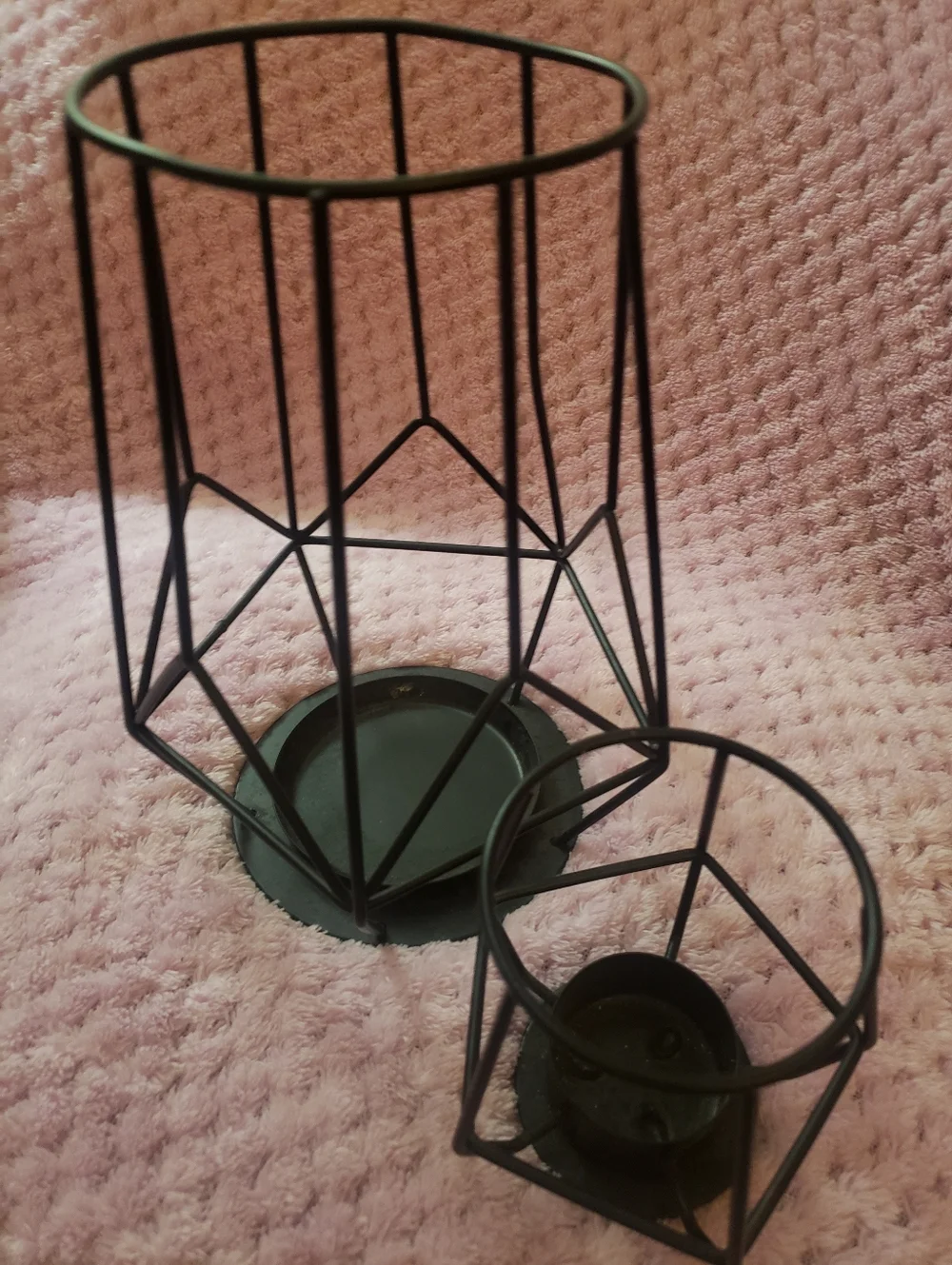 NWOT IKEA PÄRLBAND Black Geometric Wire Candle Holder Set of 2 Large & Small